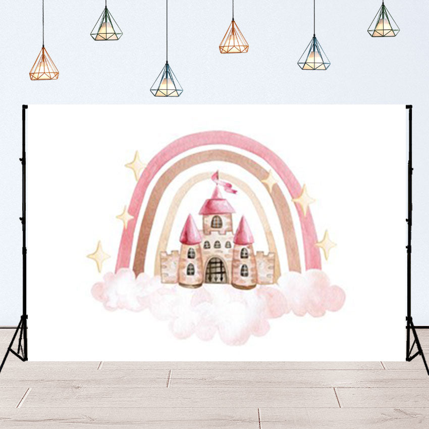 Boho Rainbow Pink Clouds Castle Background Backdrop for Photography SBH0130