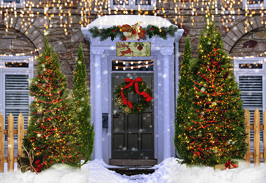 Christmas Porch Decorated Backdrop for Photography SBH0277