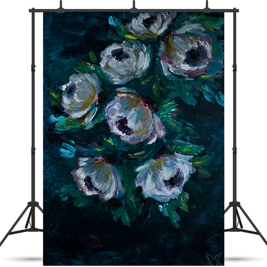 Oil Painting Blackish Green Flowers Photography Backdrop SBH0329