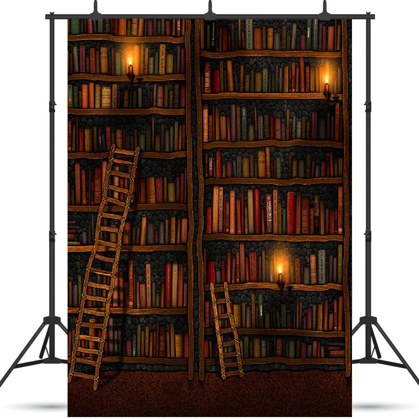 Vintage Dark Library Books Cabinet Photography Backdrop SBH0398
