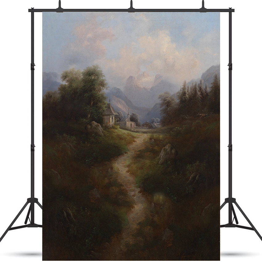 Mountain Valley Oil Painting Fabric Backdrop for Photo SBH0457