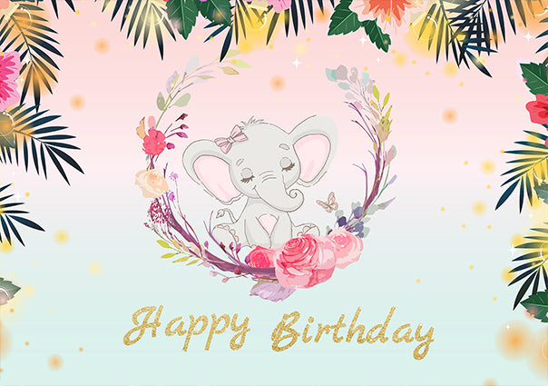 Cartoon Elephant Backdrop for Birthday Party Photography