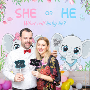Cartoon Elephant Backdrop for Baby Shower Party