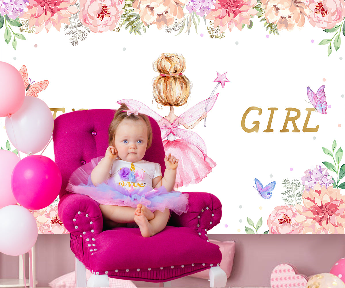 Angel Flower Girl Photography Backdrop for Baby Shower