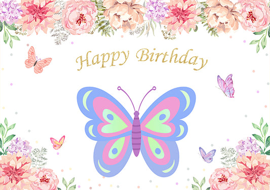 Butterfly Flower Photography Backdrop for Birthday Baby Shower Party