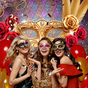 Gold Photography Backdrop for Masquerade Ball Party