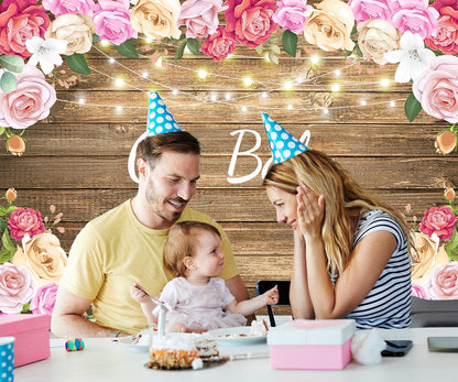 Beautiful Flower Wood Wall Photography Backdrop for Baby Shower