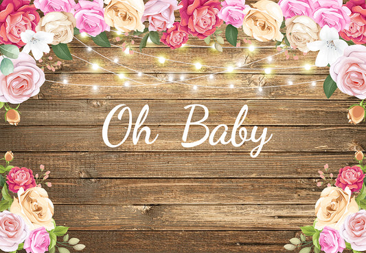 Beautiful Flower Wood Wall Photography Backdrop for Baby Shower