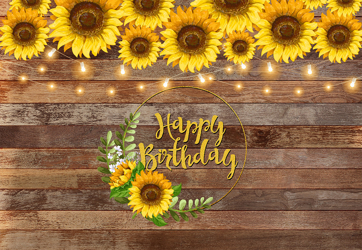 Sunflower Decoration Wood Texture  Photography Backdrop for Happy Birthday