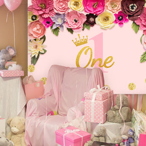 1st Birthday Flowers Decoration Backdrop for Photography