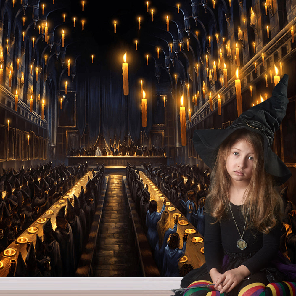 Harry Potter Church Hogwarts Dining Hall Candles Backdrop for Halloween Photography