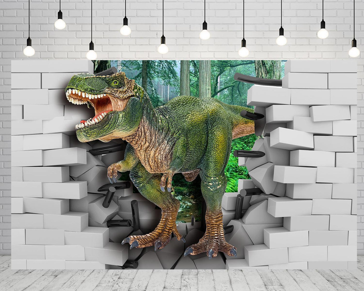 Jurassic Park White Brick Jungle Animals Photography Backdrop for Kids TKH1828