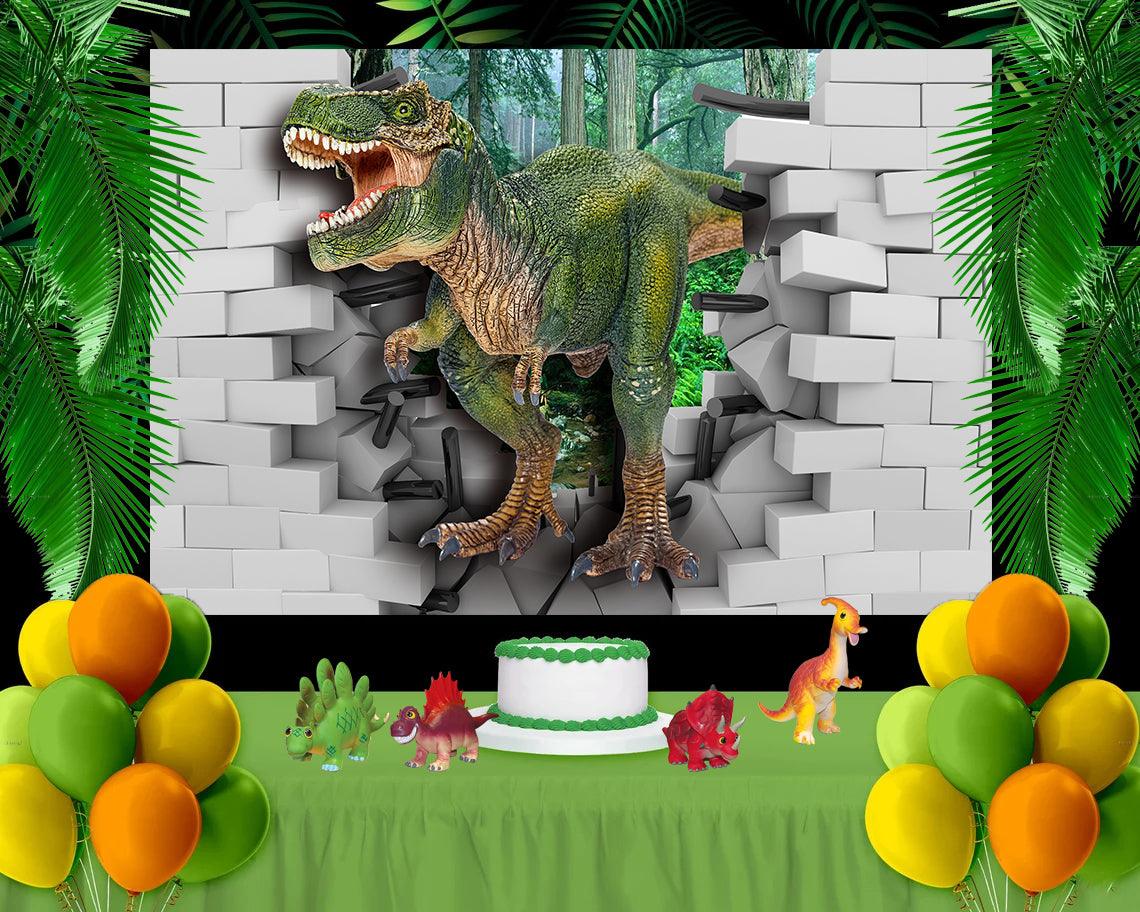 Jurassic Park White Brick Jungle Animals Photography Backdrop for Kids TKH1828