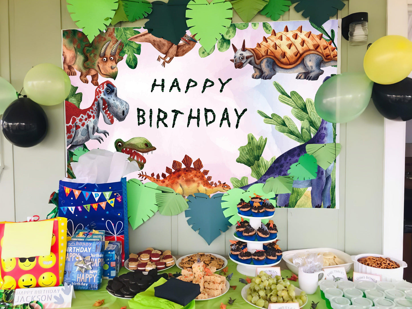 Wild Dinosaur Backdrop Dinosaur Happy Birthday Backdrop for Party Decorations TKH1831