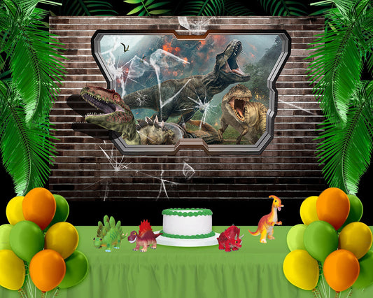 Jurassic Park World Brick Wall Background Dinosaurs Backdrop for Photography TKH1835