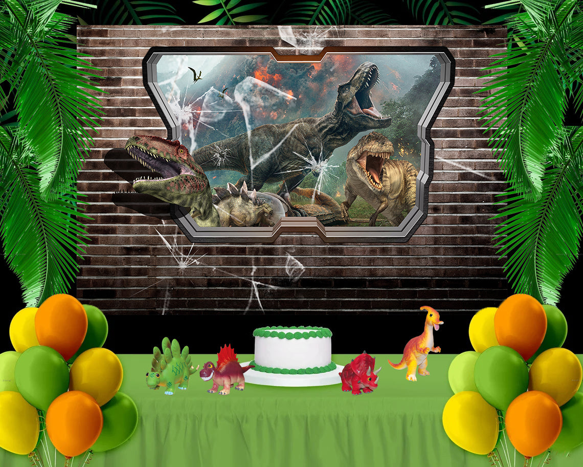 Jurassic Park World Brick Wall Background Dinosaurs Backdrop for Photography TKH1835