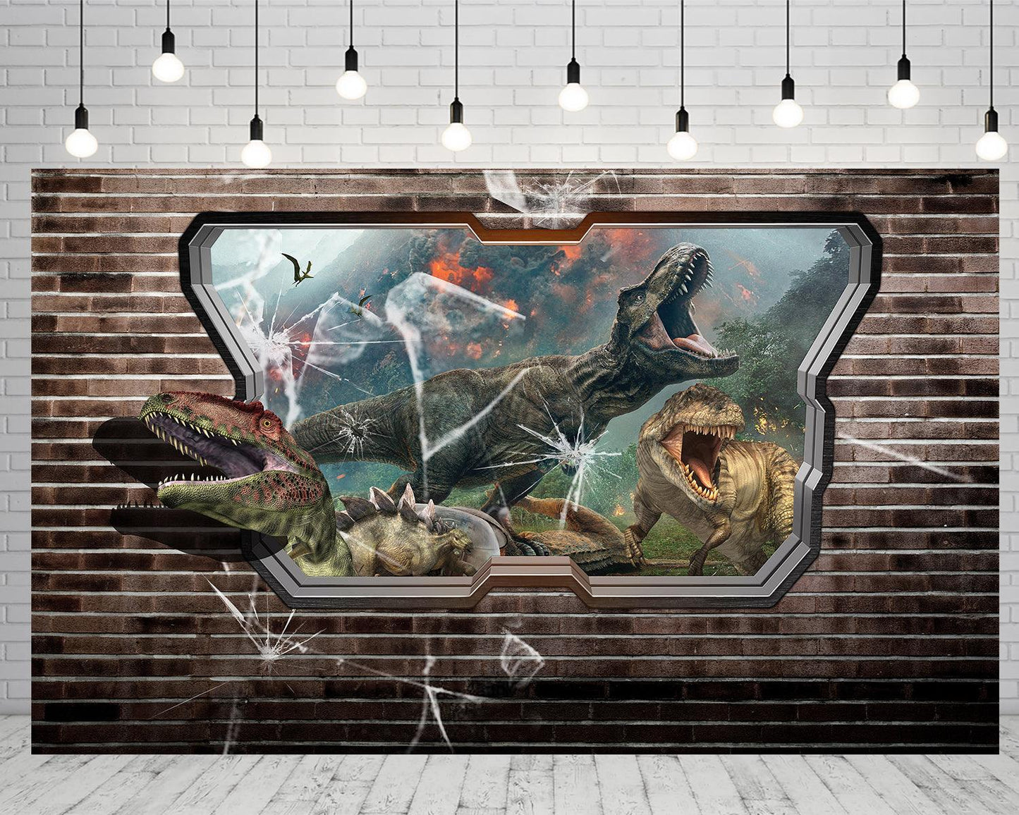 Jurassic Park World Brick Wall Background Dinosaurs Backdrop for Photography TKH1835