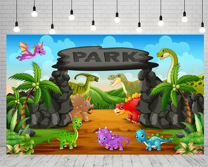 Cartoon Dinosaur family Backdrop Background for Photo Studio TKH1837