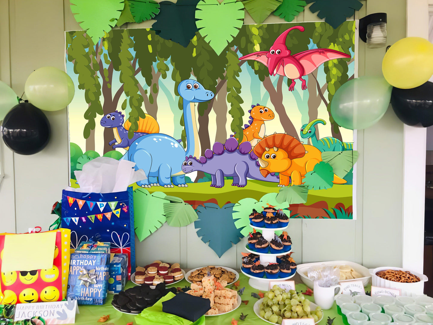 Cartoon Dinosaur Photo Backdrop Kids Birthday Photography Background TKH1838