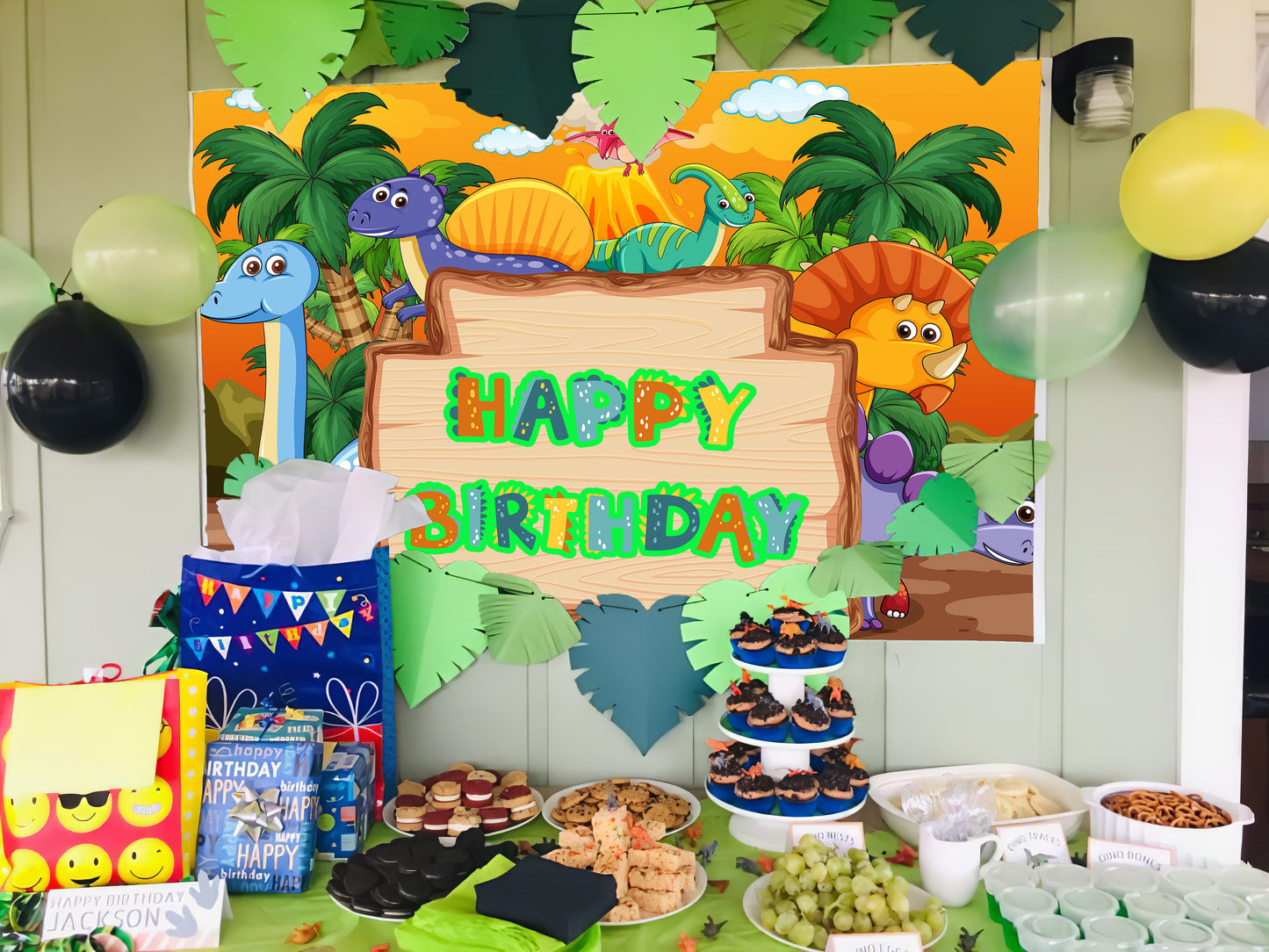 Cartoon Dinosaur Birthday Themed Party Backdrop Background TKH1840
