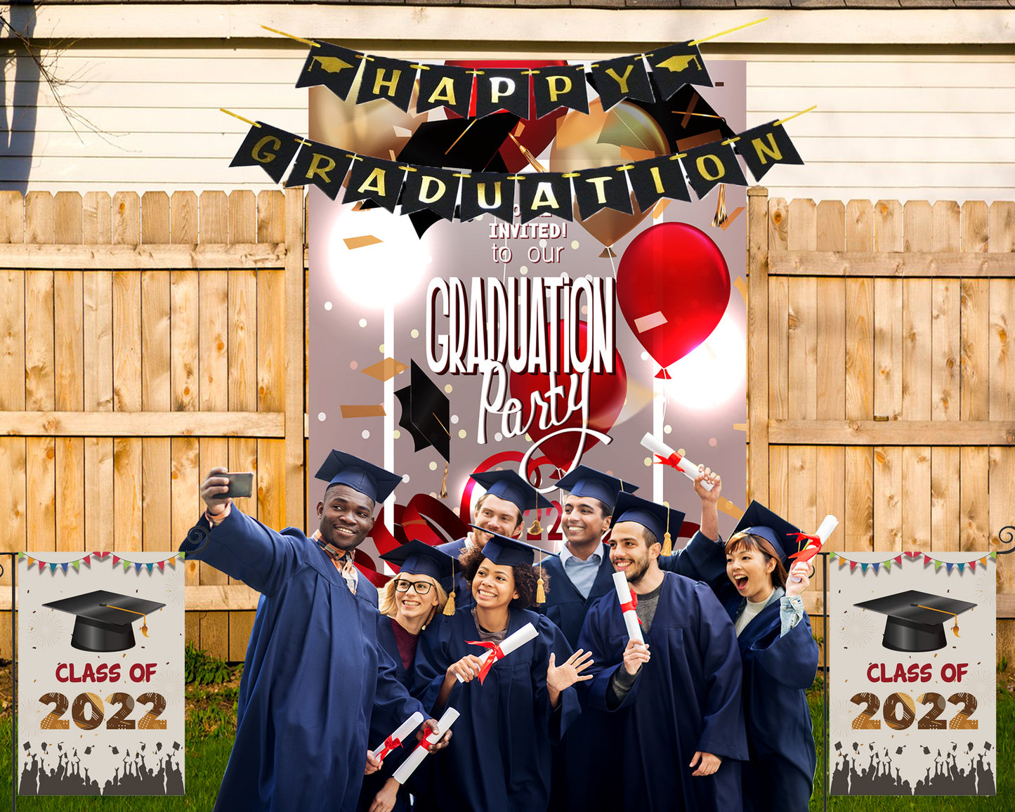 Balloon Decorations College Graduation Backdrop for Photography Graduation Party TKH1850
