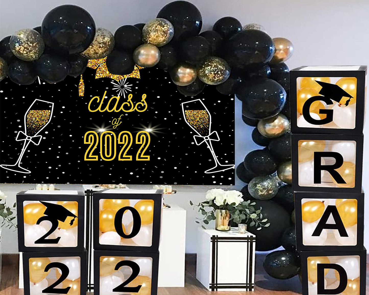 Golden Champagne 2022 Graduation Party Backdrop for Photography Graduation Party Decorations TKH1852