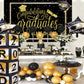 Black and Gold Graduation Party Backdrop Congratulate Graduation Photography Backdrop 2022 Congratulations TKH1853