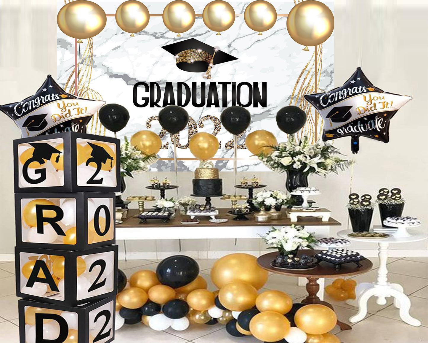 2022 Graduation Party Decoration Golden Balloon Graduates Backdrop for Photography TKH1860