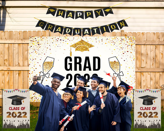Champagne 2022 Graduation Party Backdrop for Photography Graduation Party Decorations TKH1862