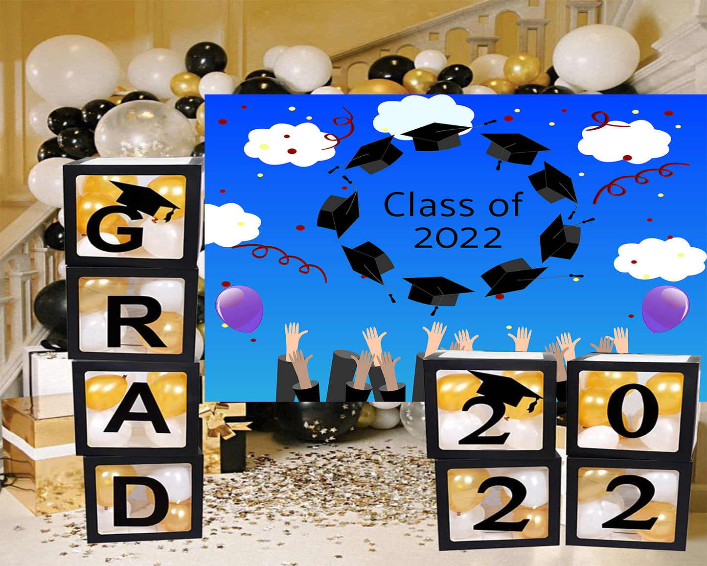 Blue Sky and White Clouds Graduation Party Backdrop for Photography Graduation Party Decorations TKH1865