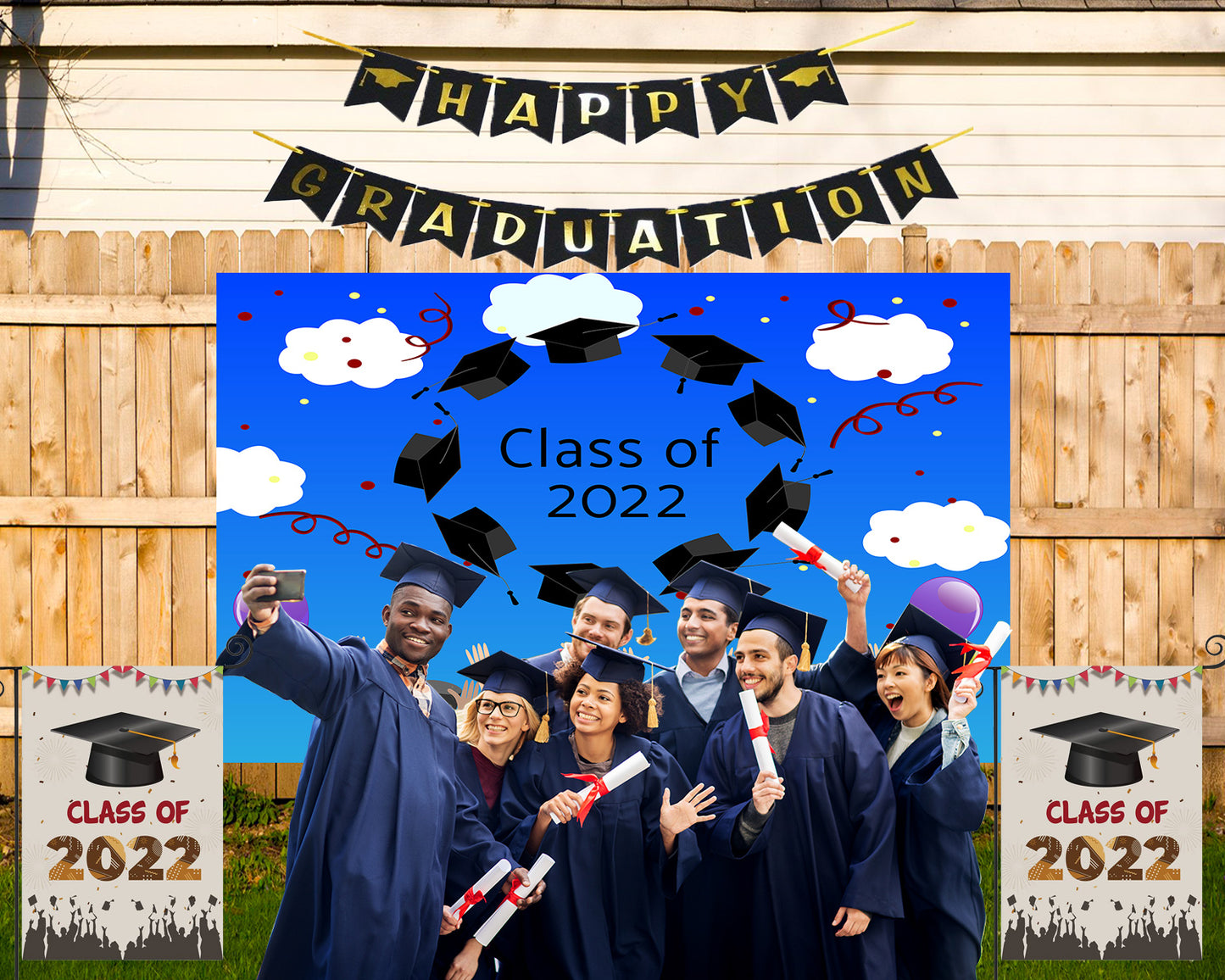 Blue Sky and White Clouds Graduation Party Backdrop for Photography Graduation Party Decorations TKH1865