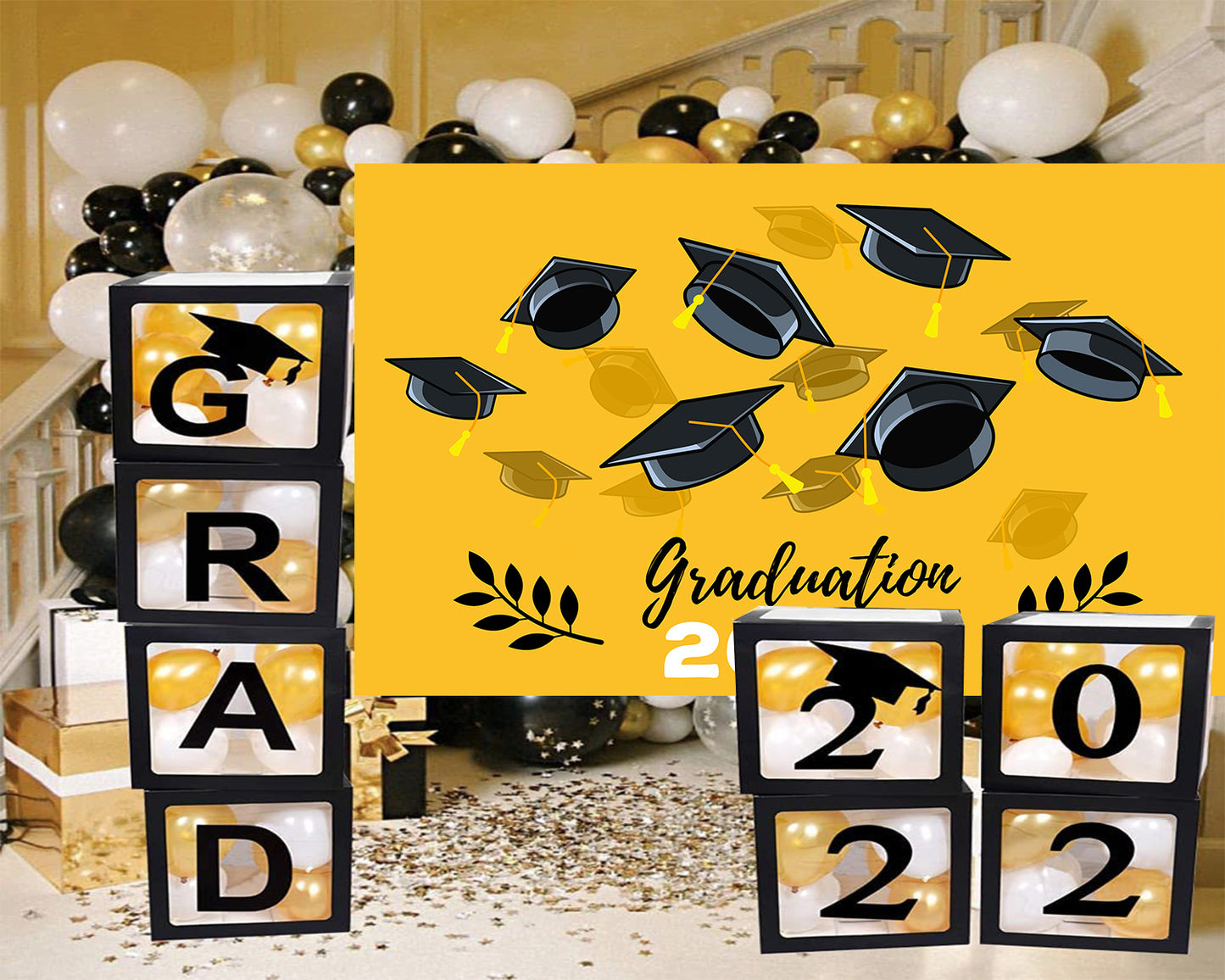 Yellow background Bachelor hat decoration Graduation Party Backdrop for Photography Graduation Party Decorations TKH1866