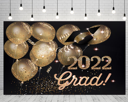 Gold Balloon Graduation Class of 2022 Backdrop for Photography TKH1869