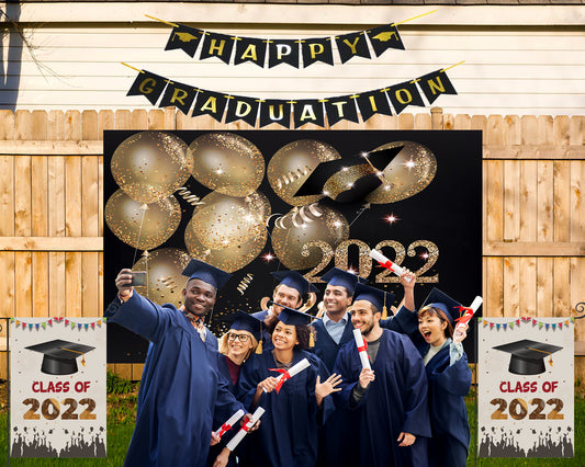 Gold Balloon Graduation Class of 2022 Backdrop for Photography TKH1869