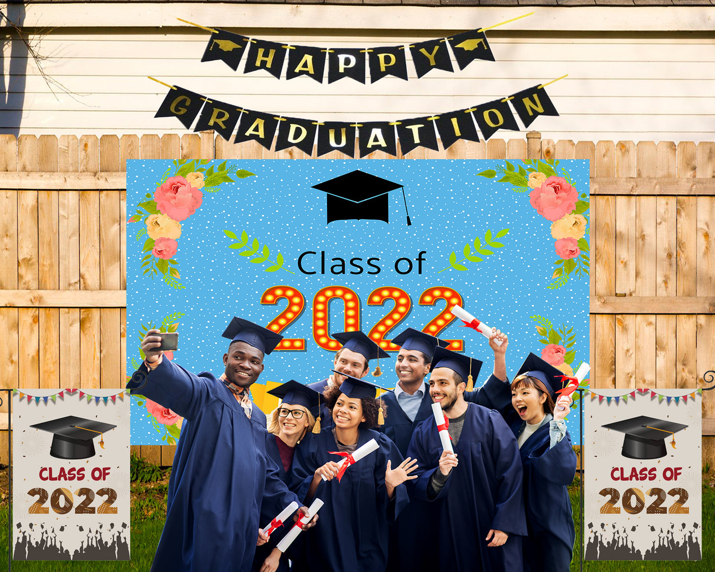 Blue Background Graduation Photo Collage Backdrop Graduation Photo Banner Class of 2022 TKH1870