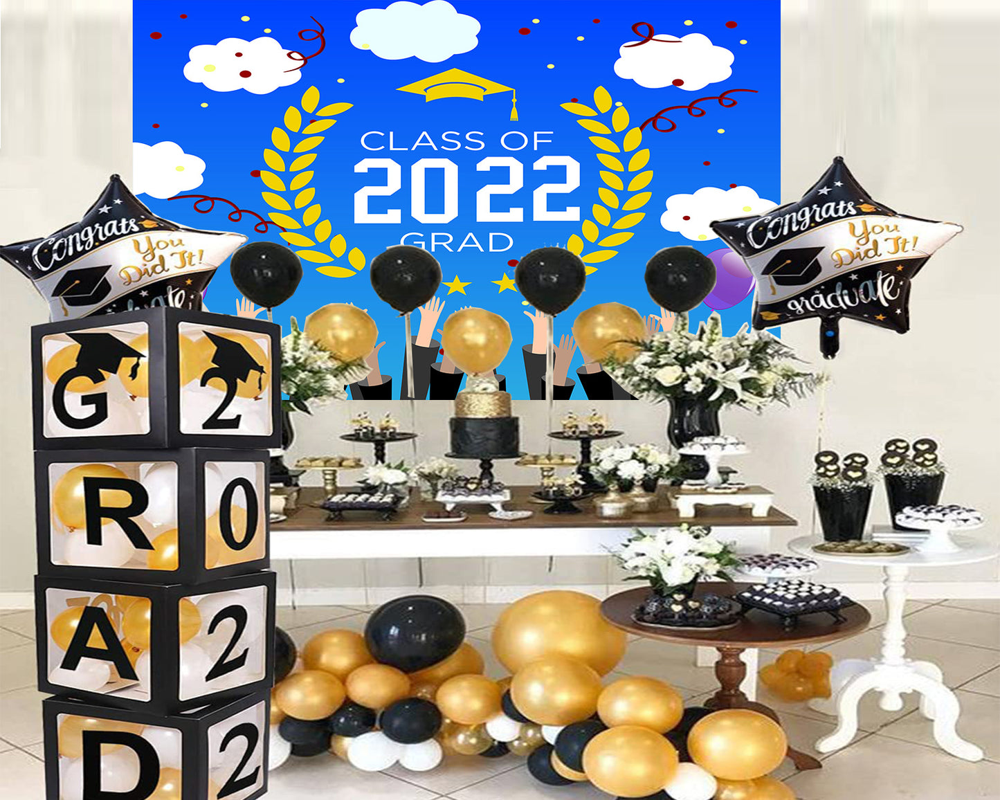 Blue Sky and White Clouds Graduation Party Backdrop for Photography Graduation Party Decorations TKH1873