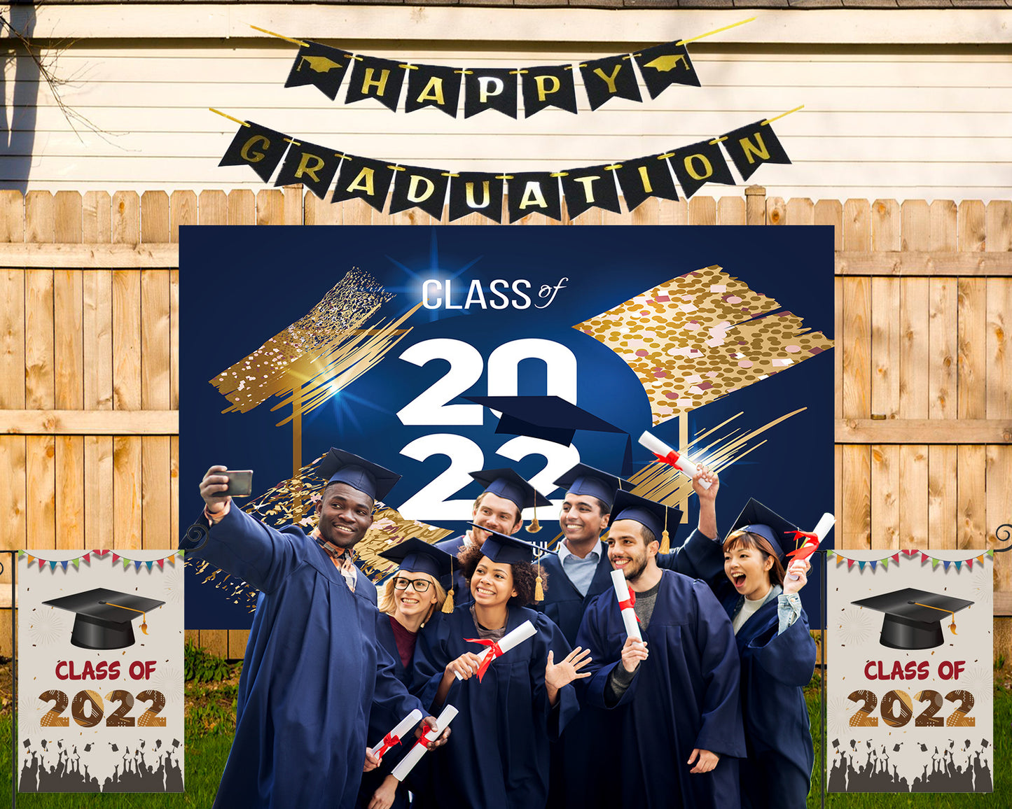 Graduation Dark Blue Backdrop Congratulations Class of 2022 Photography Background TKH1875