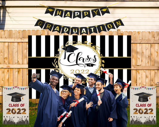 Striped Background Graduation Party Backdrop for Photography Graduation Party Decorations TKH1880