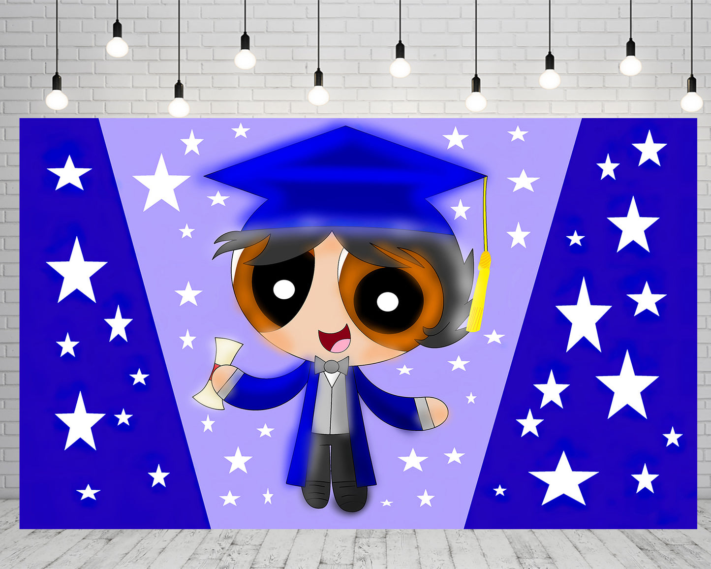 Blue Cartoon Character Graduation Party Backdrop for Photography TKH1884