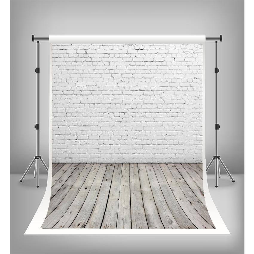 White Brick Wall Wood Floor Texture Retro Backdrop Photography Backdrop