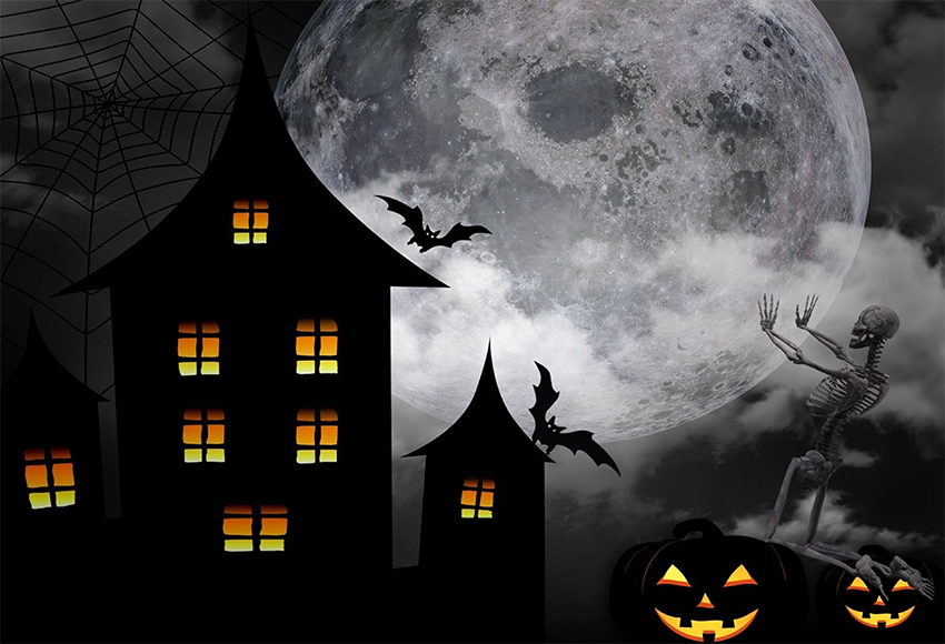 Night Bright Moon Skeleton Halloween Photo Backdrops Photography