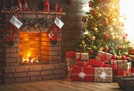 Fireplace Socks and Gifts Christmas Photo Backdrops Photography
