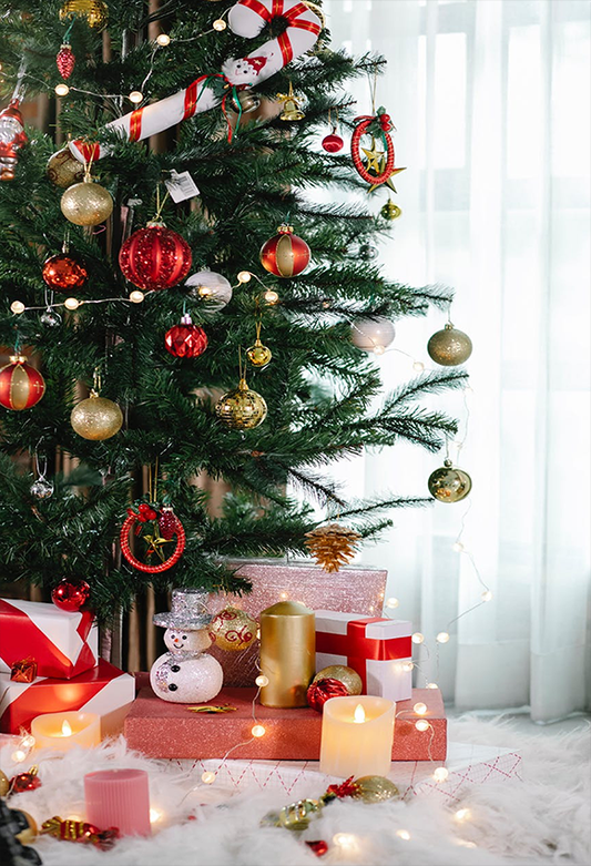 White Curtain Balls Christmas Tree  Photo Backdrops