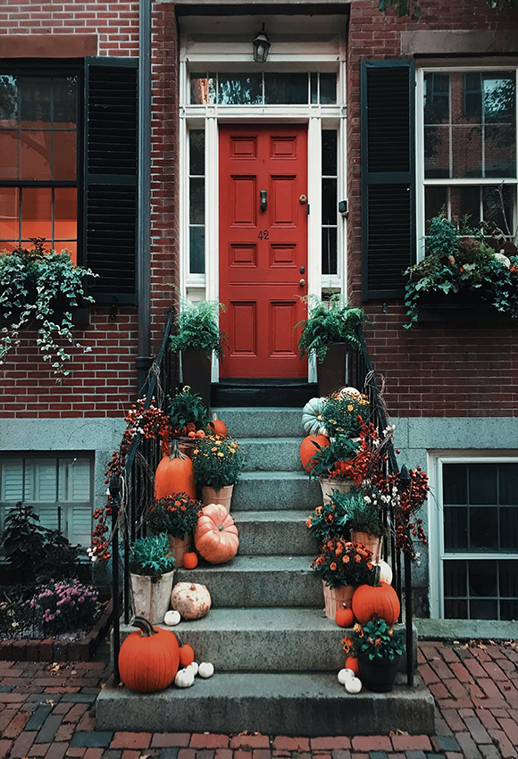 Red Door Stairs Pumpkin Photo Backdrops