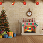 Brown Wood Floor Fireplace Christmas Backdrop Photography