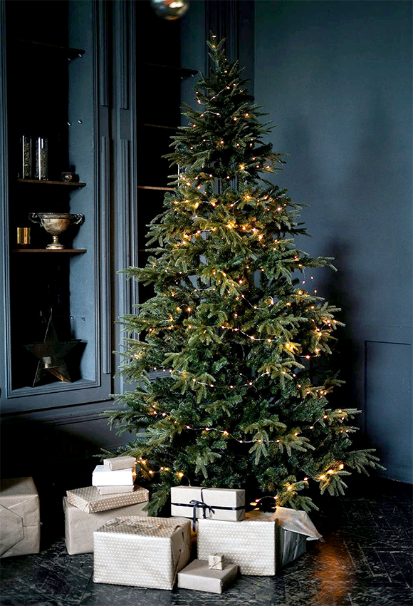 Dark Blue Wall Indoor Shiny Christmas Tree Backdrop Photography