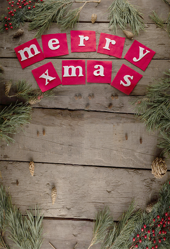 Christmas Grey Wooden Merry Xmas Backdrop Photography for Studio