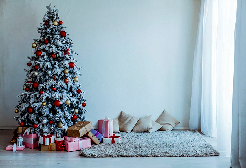 Christmas Tree White Wall Carpet Pillow Backdrop