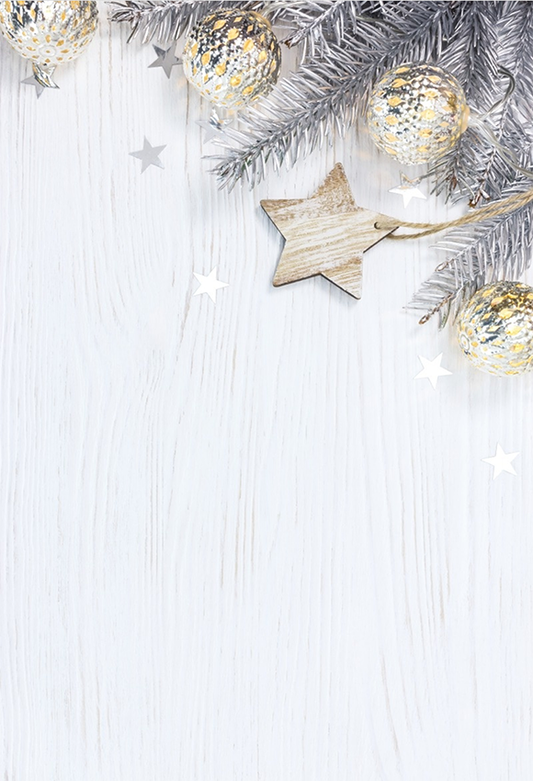 Wooden White Star Glitter Ball Christmas Backdrop For Studio